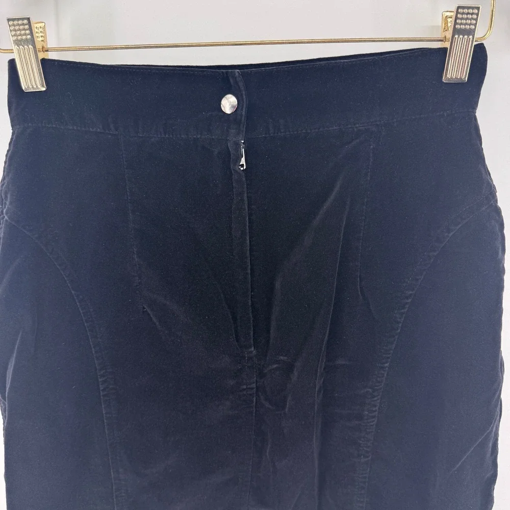 VTG Black Velvet Pencil Skirt High Waist Bodycon Streetwear Indie Goth‎ Sz 3 USA